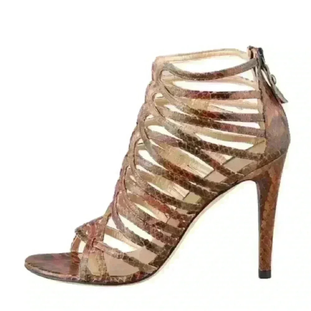 Stuart Weitzman Loops Strappy Python-Embossed Leather Sandal Size 5.5 - Picture 2 of 8